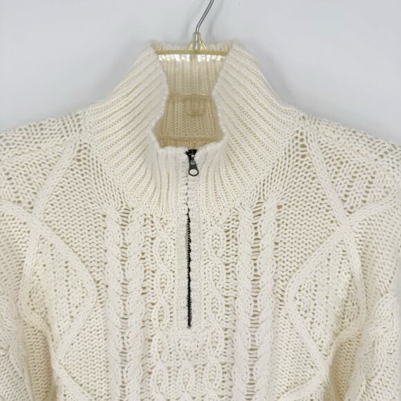 Lucky Brand Cable Knit Zip Henley Mock Neck Sweater Egret Ivory S Fishermancore - Picture 7 of 14